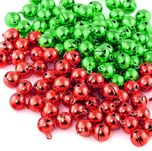 120Stk Mini Glöckchen Rot Grün Kupfer Schellen Glocken für Basteln Schmuck Deko Weihnachten Geschenkverpackung – 12mm
