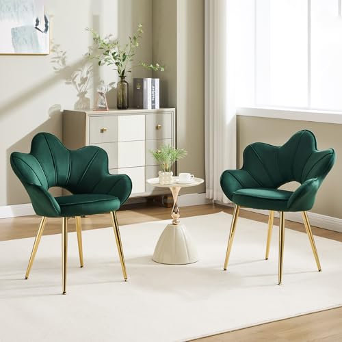 KHISCHMO Lot de 2 Fauteuils en Velours, Fauteuil Moderne avec Pieds en Métal Chambre à Coucher Chaise Longue en Forme de Pétale Convient pour Chambre à Coucher,Coiffeuse,Salon,Vret