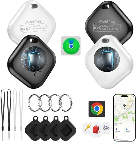 Air Tag,Bluetooth Tracker Kinder,Air Tagg Kompatibel mit Apple Wo ist?,Air Tags Smart Tracker APP (Nur iOS),IP67 wasserdicht,Austauschbare Batterie für Schlüssel,Gepäck,Koffer,Brieftasche,Air Tag 4er