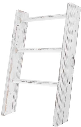 Ipetboom Mini Ladder Towel Rack Decorative Bathroom Ladder Small Rustic Bathroom Wall Shelf for Tea Towels and Blankets in White Country Decor