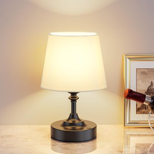 PreeOtti Small Touch Lamp Rechargeable Table Lamp, Battery Operated Lamp, Cordless Lamp with Stepless Dimming, Wireless Table Lamp for Bedroom Bedside, Dining Table, Living Room, Counter - Black