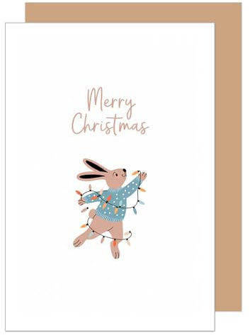 Edition Seidel Premium Grußkarte zu Weihnachten mit Umschlag. Glückwunschkarte Weihnachtskarte Karte englisch für Frau Mann Retro Xmas Merry Christmas Kaninchen (W1065 SW025)