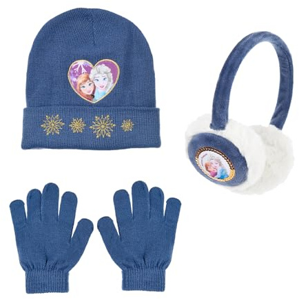 Disney Frozen Bonnet, Gants et Cache-Oreilles pour Filles, Chapeau d'hiver Scintillant pour Enfants, Cadeau pour Filles