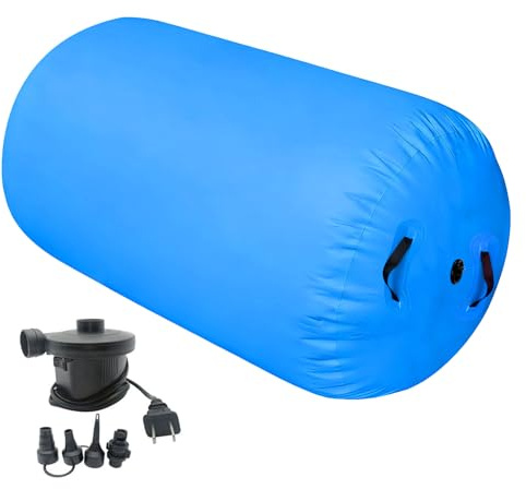 Hqunjikp Air-Roller-Gymnastik-Barrel, aufblasbarer Gymnastik-Rollenlauf, Tumbling-Matte mit Pumpe, Handfeder-Trainer, für Cheerleading, Heim-Fitness, Indoor-Spielen, Fitnessstudio, Balance-Übungen