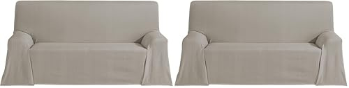 ECOMMERC3 Couvre-lit Multifonction léger et élégant pour canapé ou lit 180 x 260 cm, Lin (Lot de 2)