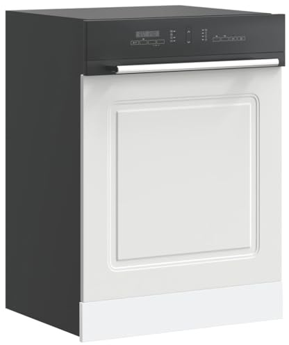 Teenpull Kalmar White Dishwasher Panel, 60x1.5x67 cm Engineered Wood Kitchen Cabinet Door Front, Durable Appliance Cover for Integrated Kitchen Storage, Easy Clean