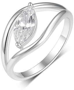 Skcess Bagues pour femme en or blanc 9 carats, marquise blanche moissanite 1 ct pour femme
