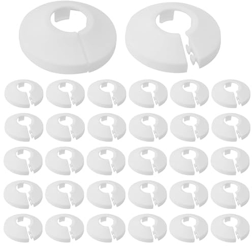 UOCAI 30pcs Radiator Pipe Covers White Plastic Pipe Collars Radiator Floor Rings Easy Snap-On Installation Pipe Trim for Radiator Pipes, Home and Office Heating Decoration 16mm