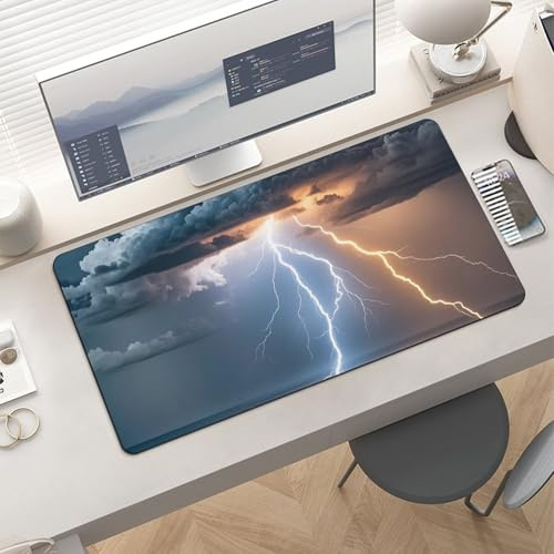 Waterproof Desk Pad 24x12 Non-Slip Rubber Cloud Lightning Mouse Pad for Keyboard & Laptop Foldable Office Computer Desk Mat Smooth Gaming Surface for Home Remote Work Desktop Accessories