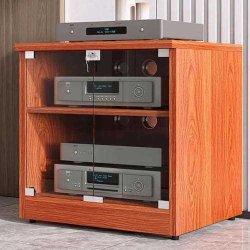 Support Multimédia AV À 2/3 Niveaux,Armoire Stéréo,Support Multimédia Audio-vidéo,Doté D'un Verre Trempé，Idéal For Les Consoles De Jeux,Les Lecteurs DVD(Wood color,2Tier)