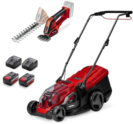 Einhell Akku-Gartengeräte Kit PXC (Akku-Rasenmäher GE-CM 36/36 Li Kit, 36 V, 36 cm Schnittbreite, inkl. 4,0 Ah + 2x Ladegerät, Akku-Gras- und Strauchschere GE-CG 18/100 Li-Solo)