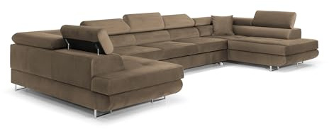 COMFORTINO FURNITURE Ecksofa mit Schlaffunktion Big PASTI U-Form, Sofa Couch mit Bettkasten, 3-Sitzer Eckcouch, Schlafsofa für Wohnzimmer, Big Sofa Couch mit Schlaffunktion (Monolith 09)