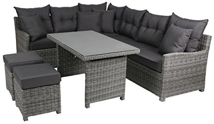 Greemotion Miami Comfort 5-teilig Rattan Lounge-Set, Aluminium, 73 x 192 x 75 cm, grau/anthrazit