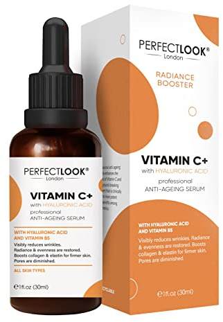 Perfect Look London Vitamin C & Hyaluronic Acid Face Serum – 12% Vitamin C Brightening Serum for Dark Spots & Uneven Skin Tone – Hydrating Anti-Ageing with B5 & Vitamin E (30ml)