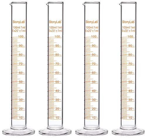 StonyLab 4er Pack 100 ml Borosilikatglas Labor Zylinder Messzylinder, Glass Cylinder - 100 ml