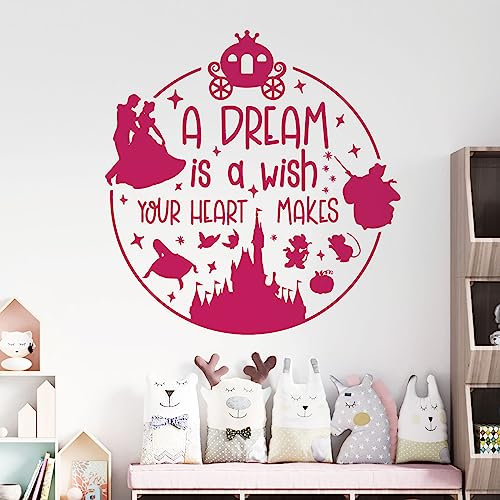 Wandaufkleber, Motiv: Disneys Cinderella, A Dream is a Wish Your Heart Makes, magentafarben