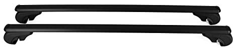 OMAC Dachträger Grundtäger kompatibel mit VW Polo 2002-2009 Aluminium 75kg Schwarz 2tlg Offene Reling für Fahrradträger, Dachboxen, Skiträger Abschließbar