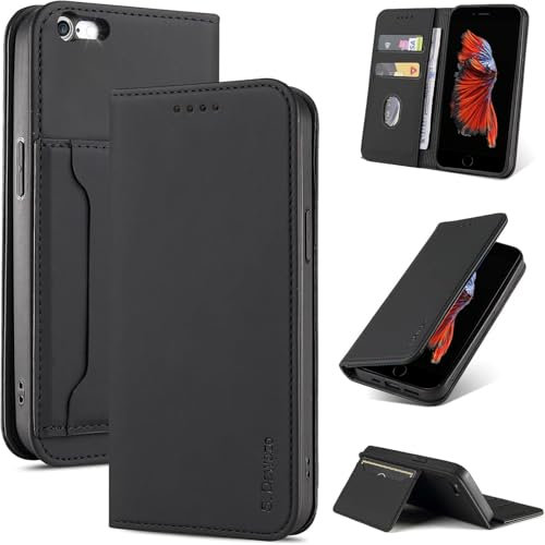 S. Dawezo iPhone 6/6s Case, Premium PU Leather Wallet Flip Case With Magnetic Closure Card Holder Kickstand Shockproof Protect Phone Cover for iPhone 6/6s-Black