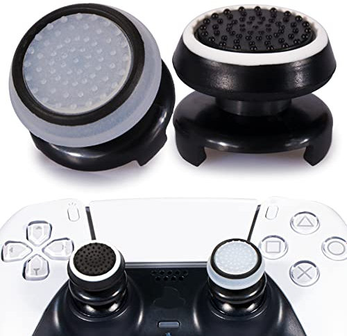 Playrealm FPS Thumbstick Extender & Printing Rubber Silicone Grip Cover 2 Sets for PS5 Dualsenese & PS4 Controller (Black+Clear)