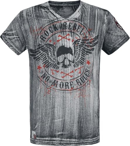Rock Rebel by EMP Herren Graues T-Shirt mit V-Ausschnitt und Print