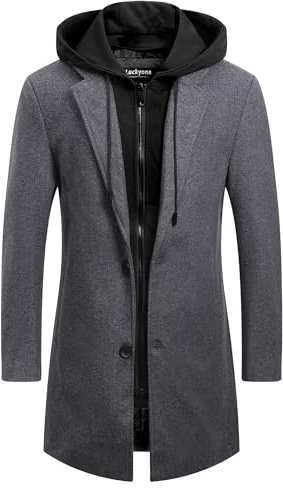 Luckyone Wintermantel Herren Mantel Slim Fit Lang Wollmantel Business Mantel mit Stehkragen Herren Winter, Grau, XL
