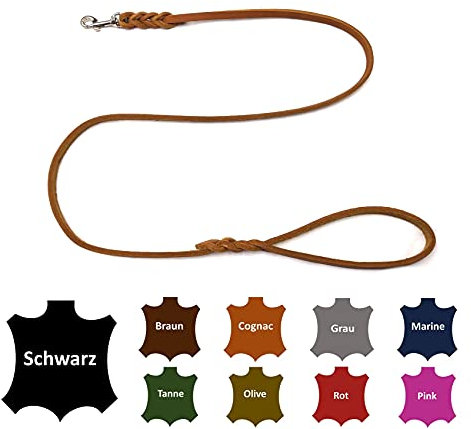 Hundeleine Fettleder kleine Hunde/große Hunde MIT Handschlaufe Made IN Germany 1m - 5m (1,0m X 8mm, Cognac)