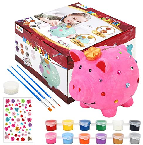 SOKA Paint Your Own Pig Money Bank Arts & Crafts Kit Piggy Bank DIY Fun Creative Stationery Easy to Decorate Ceramic Craft Activity – Gift for Girls and Boys of Any Age