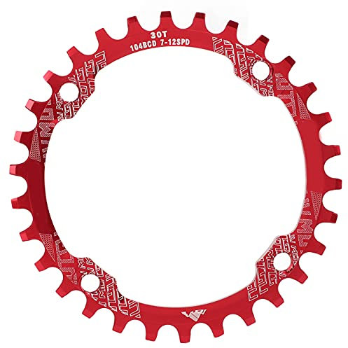 Plato de Bicicleta de Marcha única 104bcd Aleación de Aluminio 30T 104mm Disco de Dientes Redondo Positivo y Negativo para Bicicleta de Montaña Bicicleta de Carretera MTB BMX(Rojo)