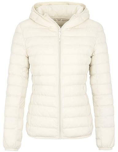 Wantdo Piumino Donna Corto Leggero Ripiegabile Giacca con Cappuccio | Cappuccio Antivento, 2 Tasche con Zip&Tasca Interna,Polsini elastici,Slim Fit,Giubbotto da MontagnaViaggi,Outdoor