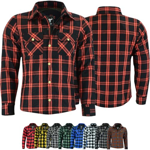 BULLDT Motorradhemd Herren mit abnehmbare 2CE-Protektoren - Klassisch 100% Baumwolle Holzfäller Flanellhemd - Biker Motorradjacke Hergestellt mit Aramid-Kevlar-Futter - Mit Schutz (EN 1621-1)