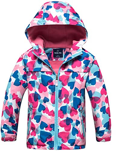 Fewlby Giacca Impermeabile con Cappuccio, Bambini Giacca a Vento Impermeabile con Cappuccio Cappotto Foderato in Pile Ragazze Capispalla, 8-9 Anni