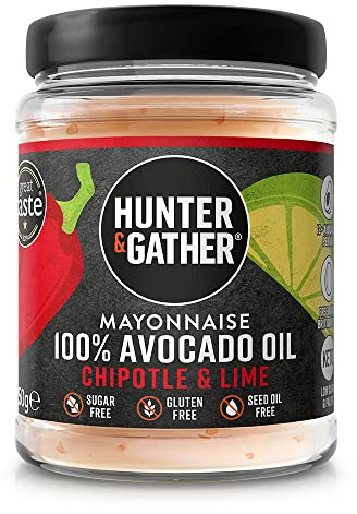 Hunter & Gather Chipotle & Lime Avocado Oil Mayonnaise 250g | Seed Oil Free I Made with Pure Avocado Oil and British Free Range Egg Yolk | Paleo, Keto, Sugar & Gluten Free Avocado Mayo | Smoky & Fiery