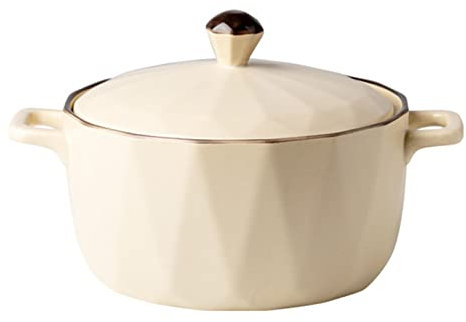 BOSUGE Plato de lasaña Grande y Profundo, cacerolas Redondas de cerámica con Tapas a Prueba de Horno, sartenes de cerámica con Mango con tapa-verde-35oz 1000ml (Color : Giallo, Size : 55oz 1600ml)