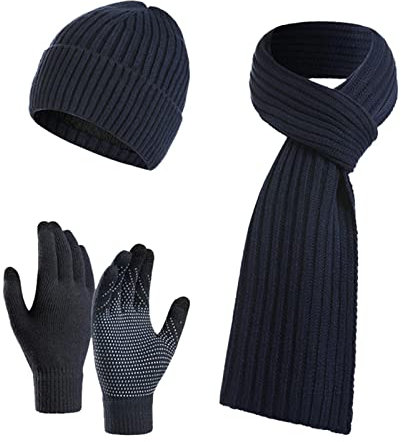Mutze Schal Set Damen Rosa, Mütze Schal und Touchscreen Handschuhe Set Wintermütze Thermohandschuhe Schal für Herren Strickmütze 3 STÜCKE Unisex Hüte für Damen Winter Accessoires für Herren Damen