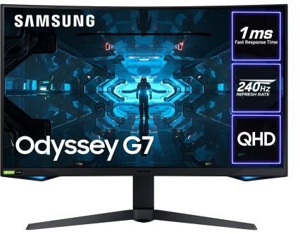 Samsung Odyssey G7 LC32G75TQSPXXU 32 1000R Curved Gaming Monitor - 240Hz, 1ms, 1440p QHD, Gsync, QLED, HDR600, HDMI, Displayport, USB