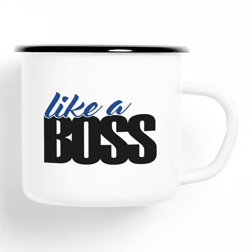 huuraa Emaille Tasse like a Boss Spruch Geschenk Kaffeebecher Vintage 300ml like a Boss Geschenkidee