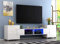 Meuble TV LED, 4 Compartiments de Stockage et 2 Portes sur Salon, 230 x 35 x 53 cm, Blanc