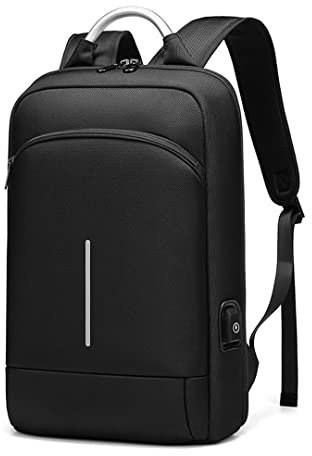 Alloaone Hommes 15,6 Pouces Sacs À Dos pour Ordinateur Portable Bureau Travail Sac À Dos Étanche Pack USB Charge Sac À Dos Black