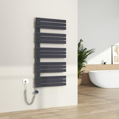 S'AFIELINA Badheizkörper Elektrisch mit Thermostat Anthrazit 1320x600mm 800 Watt Handtuchheizkörper Elektrisch mit Heizstab Timer Heizkörper für Bad Paneel Handtuchtrokner Seitenanschluss