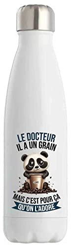 Bouteille Isotherme Le Docteur Panda Café | Idée Gourde Cadeau Travail Métier Thermos Sport Humour Collègue Homme Anniversaire Noël
