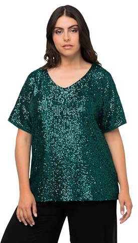Ulla Popken, Damen, große Größen, Paillettenshirt mit angeschittenem Ärmel