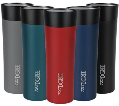 720°DGREE Travel Mug 460ml “PleasureToGo 2.0“ - Choose from 3 Sizes, 6h Hot, 12h Cold, Leakproof, 360° Drinking, BPA-Free, Hygienic - Slim Stainless Steel Thermo Cup for Coffee, Tea to Go - Red