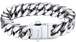 Bestyle Armband Herren 12mm breit Glieder Link Kettenarmband Damen Kubanische Miami Panzerarmband mit Gravur Länge 23cm Silberkette Hip Hop Edelstahlarmband Personalisiertes Geschenke
