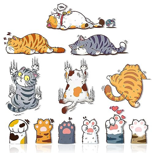GTOTd Scratch Cat Car Decal Sticker(12 Pcs) Funny Cartoon Cute Cat Gifts Merch Party Supplies Bumper Decal Decor for Car Truck Wall Window