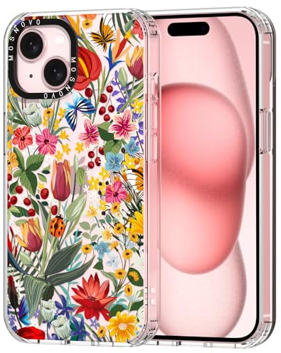 MOSNOVO Case for iPhone 15, [Buffertech 6.6ft Military-Grade Drop Protection] [Anti Peel Off Tech] Clear TPU Bumper Phone Case Cover Design - In The Garden