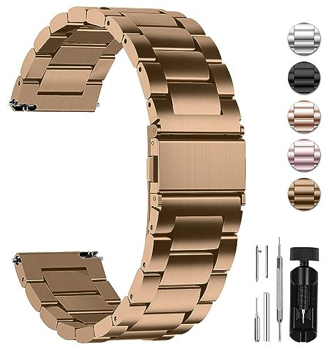 Fullmosa Bracelet de Montre en Acier Inoxydable 22mm Compatible avec Samsung Gear S3 Classic/Gear S3 Frontier/Galaxy Watch 46mm/Galaxy Watch 3 45mm,Garmin Venu 3/Venu 2 pour Homme/Femme Or et café