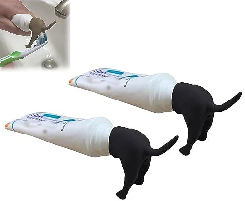 Deckel für Zahnpasta für Kackende Hunde, Zahnpasta-Spender für Hundekot, Pooping Dog Toothpaste Lid, Pooping Dog Butt Toothpaste Topper, Funny Creative Toothpaste Dispenser Toothpaste Cap (Schwarz)