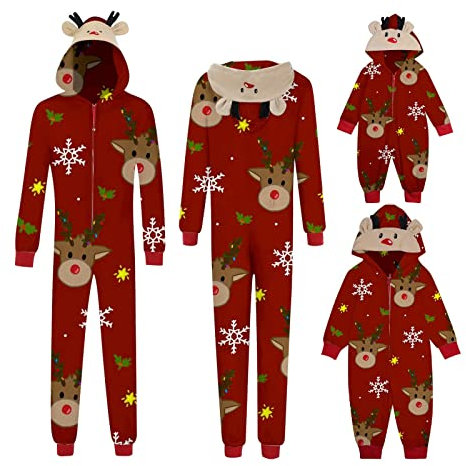 Surttan Set di Pigiami Natalizi Pigiami Abbinati Coppia Fidanzati Pigiama Intero Merry Christmas Onesie Pigiama Invernale Pigiama Natale Natalizia Pigiama Pile Donna Invernale Caldo(Unisex-Bambini)