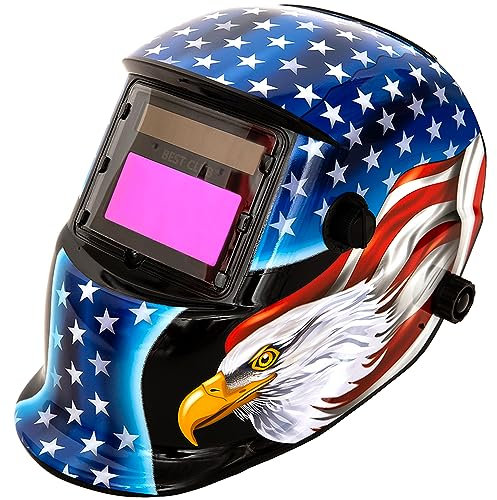 Schweißhelm, automatische Verdunkelung: BESTCLUB echte Farbe, solarbetriebene Haube mit verstellbarem Schattenbereich 4/9–13 für MIG TIG Arc Schweißermaske (Flaggenadler)