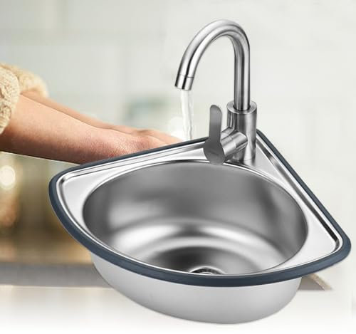 MEULE Fregaderos de Cocina, Fregadero de un Solo tazón de Acero Inoxidable montado en la Pared Lavabo Triangular Esquina de Fregadero pequeño y Grueso para Cocina, baño, lavadero, lavadero, Garaje.